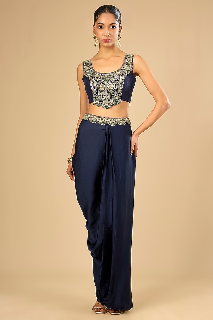 Royal Blue Dupion Silk Cape Set by Prisho at Pernia's Pop Up Shop