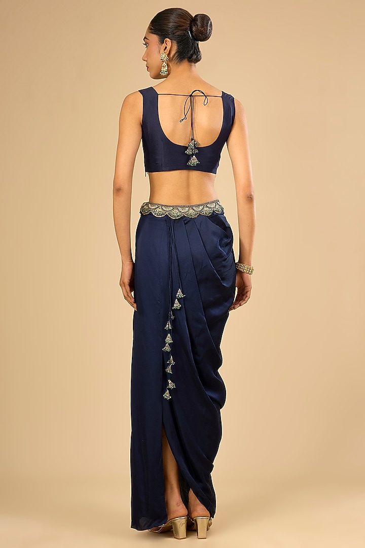 Royal Blue Dupion Silk Cape Set by Prisho at Pernia's Pop Up Shop