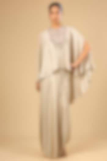 Deep Ivory Dupion Silk Kaftan Set by Prisho at Pernia's Pop Up Shop