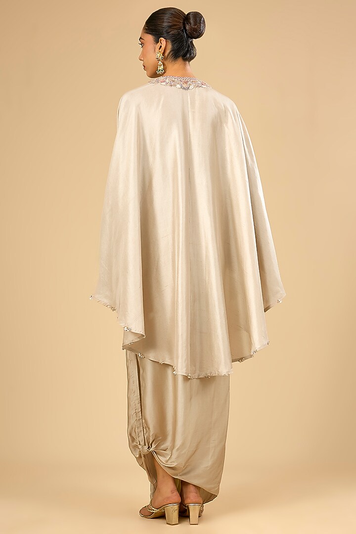 Beige Dupion Silk Kaftan Set by Prisho at Pernia's Pop Up Shop
