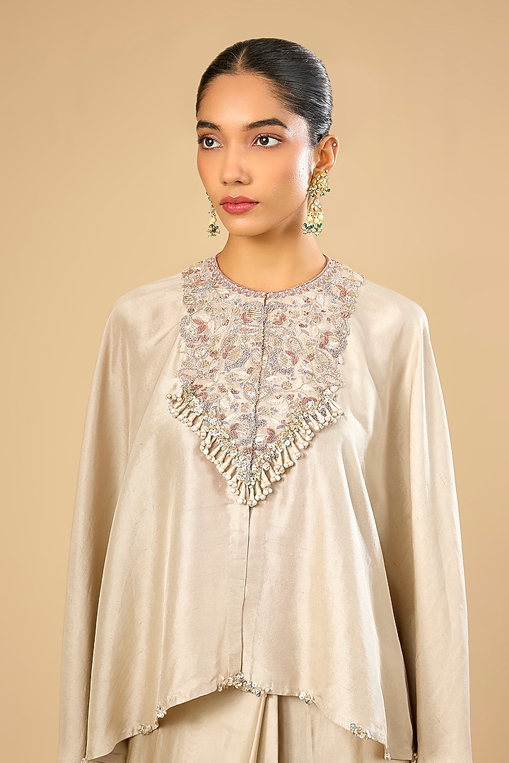 Beige Dupion Silk Kaftan Set by Prisho at Pernia's Pop Up Shop