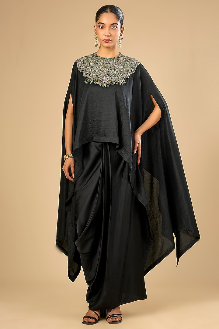 Black Dupion Silk Kaftan Set by Prisho at Pernia's Pop Up Shop