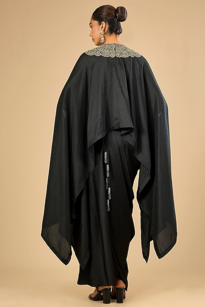 Black Dupion Silk Kaftan Set by Prisho at Pernia's Pop Up Shop