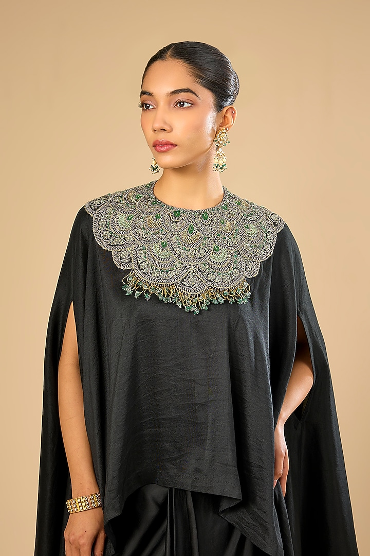 Black Dupion Silk Kaftan Set by Prisho at Pernia's Pop Up Shop