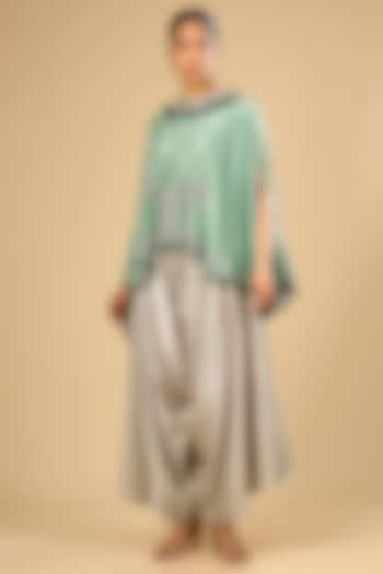 Deep Aqua Dupion Silk Kaftan Set by Prisho at Pernia's Pop Up Shop