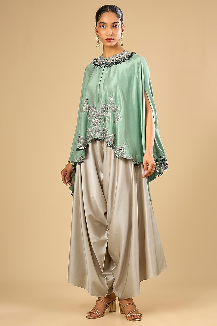 Deep Aqua Dupion Silk Kaftan Set by Prisho at Pernia's Pop Up Shop