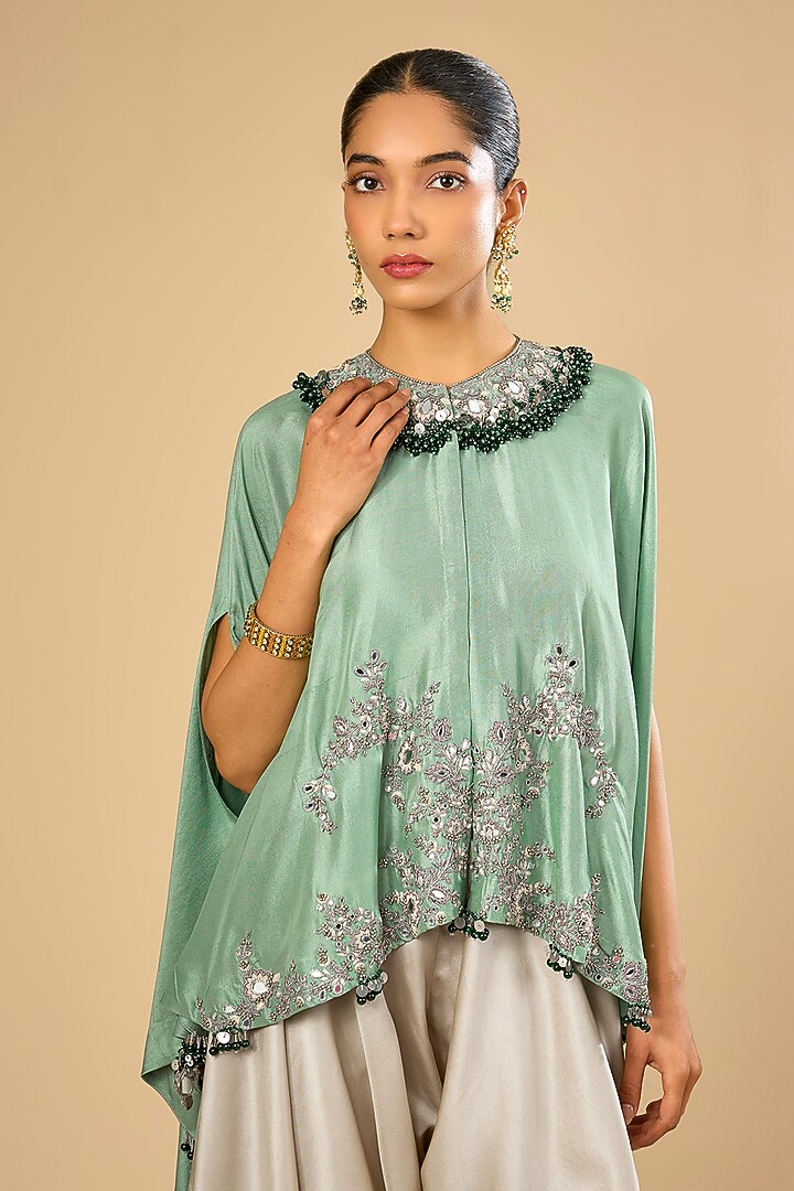 Deep Aqua Dupion Silk Kaftan Set by Prisho at Pernia's Pop Up Shop