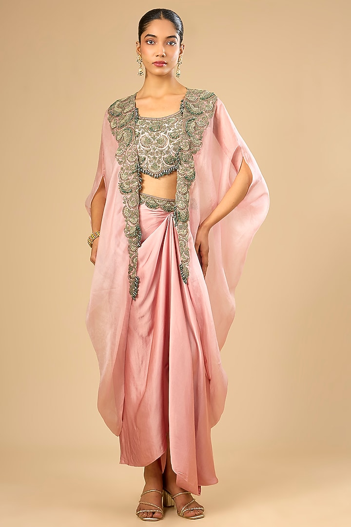 Dark Flamingo Dupion Silk Kaftan Set by Prisho at Pernia's Pop Up Shop