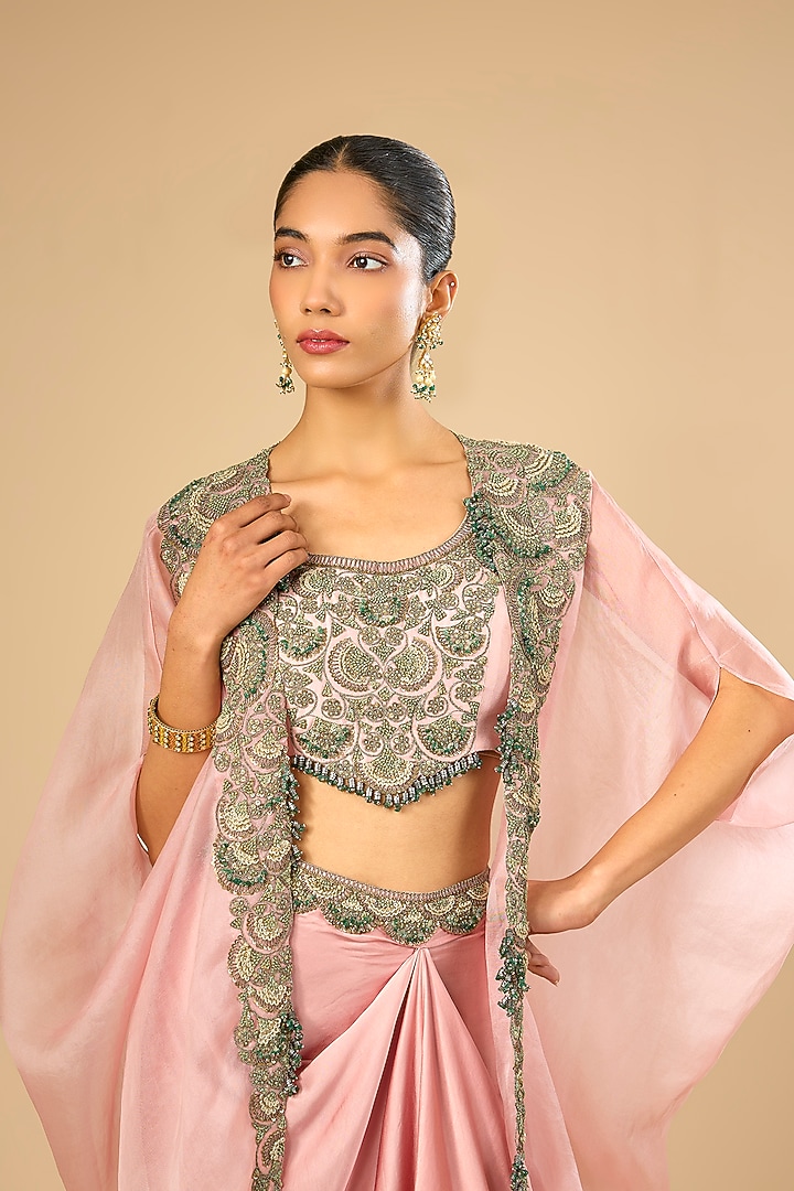 Dark Flamingo Dupion Silk Kaftan Set by Prisho at Pernia's Pop Up Shop