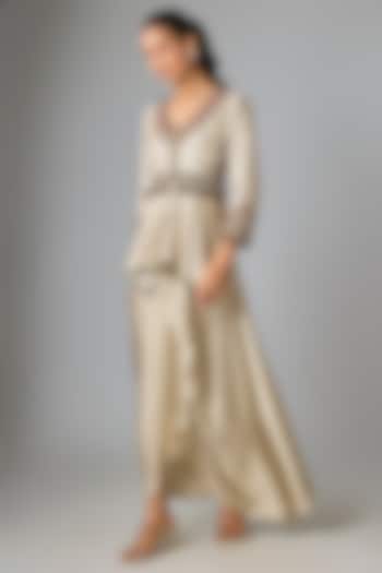Smoke-Colored Modal Satin Thread Work Skirt Set by Prisho at Pernia's Pop Up Shop