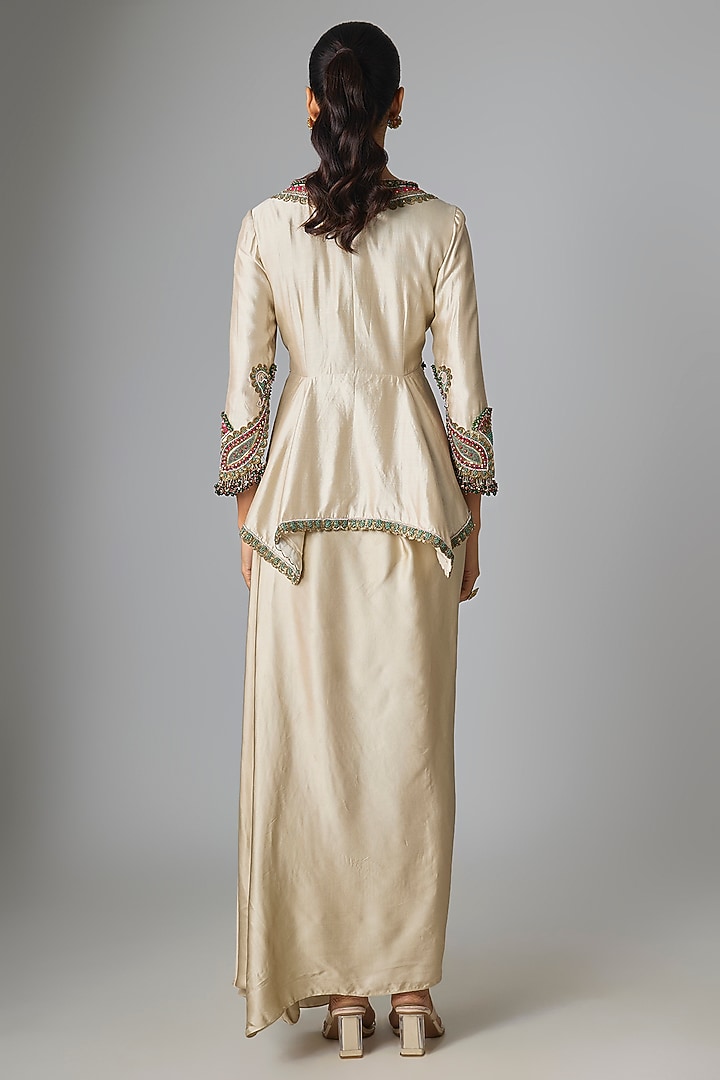 Smoke-Colored Modal Satin Thread Work Skirt Set by Prisho at Pernia's Pop Up Shop