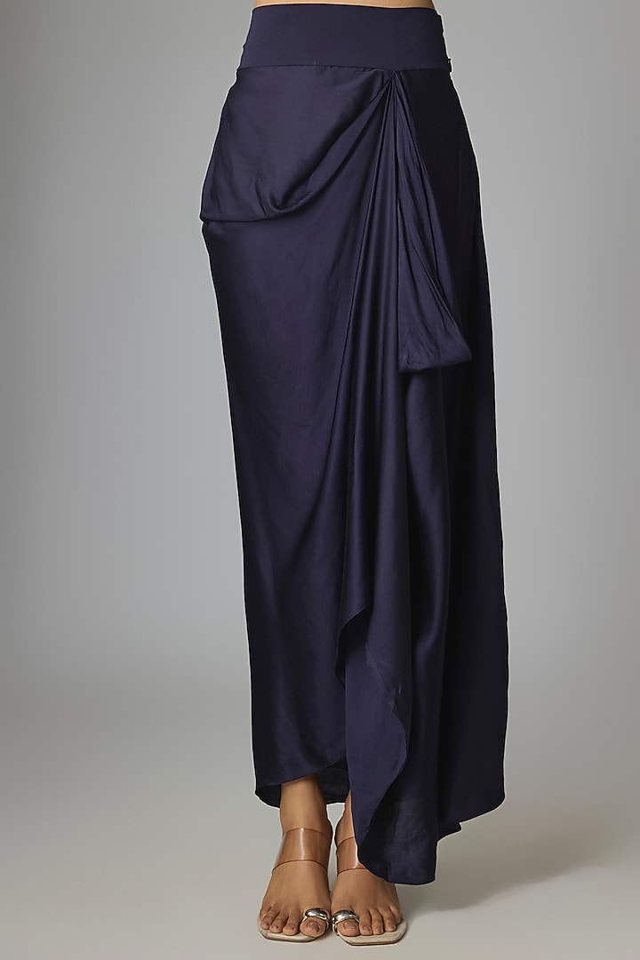 Royal Blue Modal Satin Thread Work Skirt Set by Prisho at Pernia's Pop Up Shop