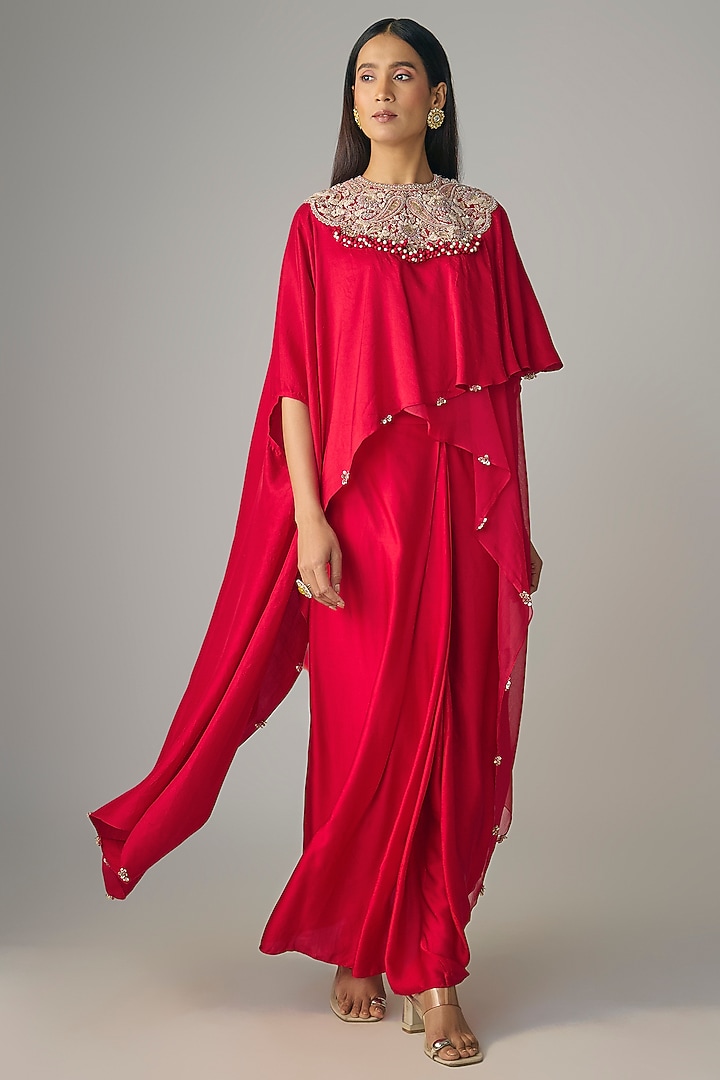 Red Modal Satin Skirt Set by Prisho at Pernia's Pop Up Shop