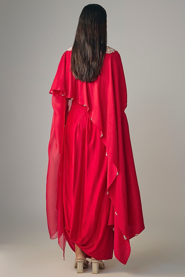 Red Modal Satin Skirt Set by Prisho at Pernia's Pop Up Shop