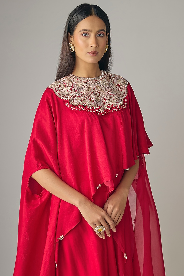 Red Modal Satin Skirt Set by Prisho at Pernia's Pop Up Shop