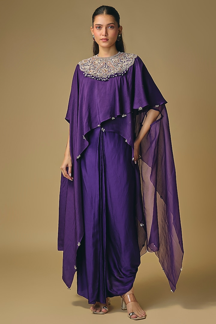 Dark Purple Modal Satin Skirt Set by Prisho at Pernia's Pop Up Shop