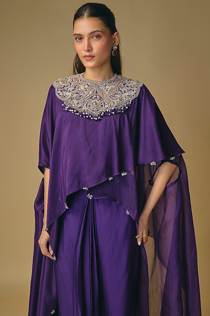 Dark Purple Modal Satin Skirt Set by Prisho at Pernia's Pop Up Shop