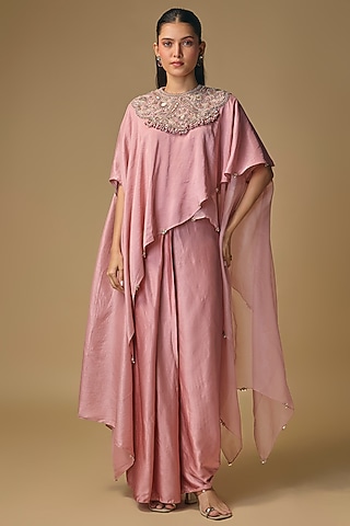 Dark Flamingo Modal Satin Skirt Set by Prisho