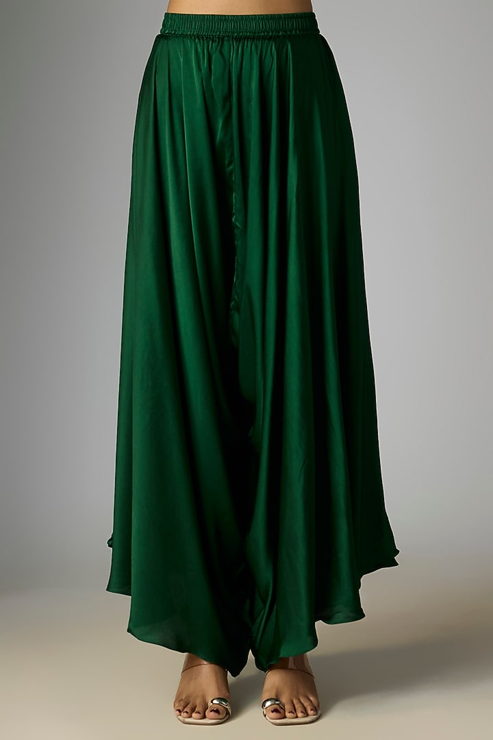 Bottle Green Silk Thread Work One-Shoulder Cape Set by Prisho at Pernia's Pop Up Shop