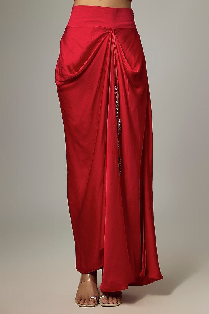 Red Silk Thread Work Jacket Set by Prisho at Pernia's Pop Up Shop