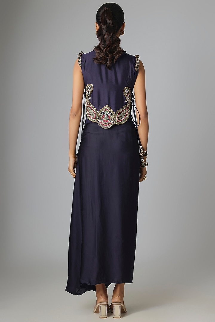 Royal Blue Silk Thread Work Jacket Set by Prisho at Pernia's Pop Up Shop