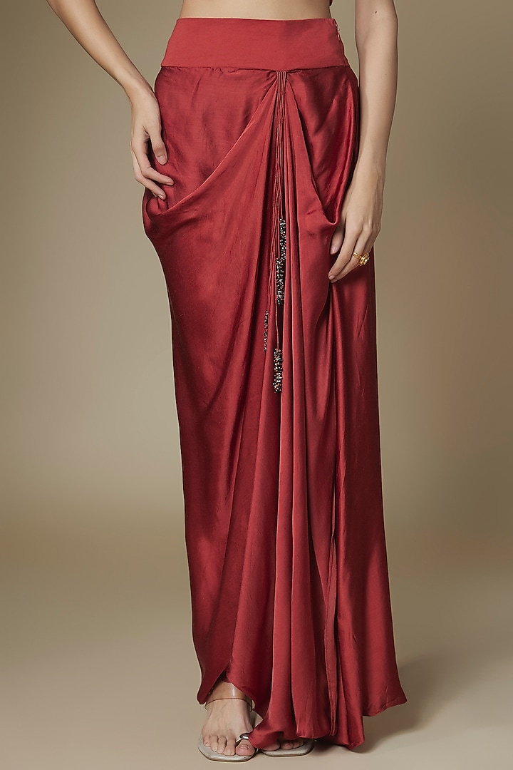 Deep Orange Modal Satin Skirt Set by Prisho at Pernia's Pop Up Shop