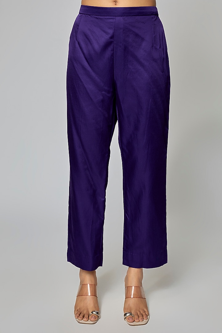 Dark Purple Silk Thread Work Kurta Set by Prisho at Pernia's Pop Up Shop
