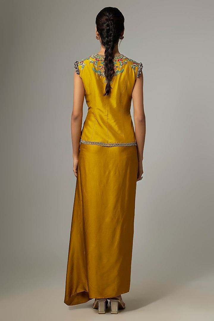 Mustard Silk Thread Work Jacket Set by Prisho at Pernia's Pop Up Shop