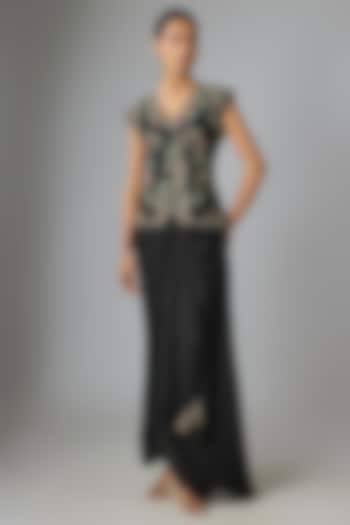 Black Silk Thread Work Jacket Set by Prisho at Pernia's Pop Up Shop