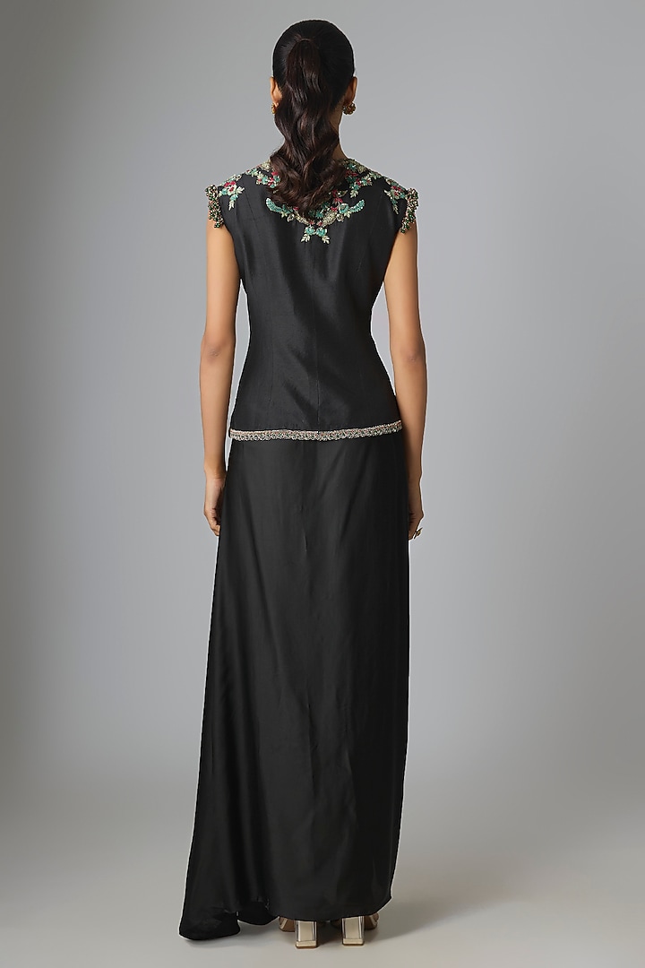 Black Silk Thread Work Jacket Set by Prisho at Pernia's Pop Up Shop