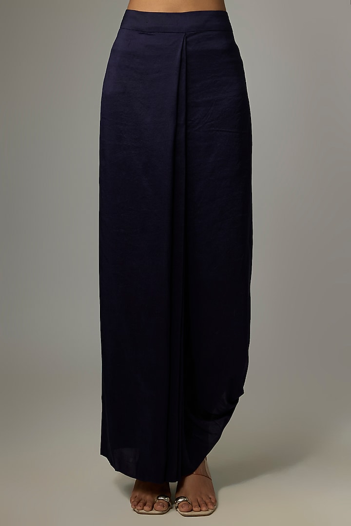 Royal Blue Silk Mirror & Jaal Work Draped Skirt Set by Prisho at Pernia's Pop Up Shop