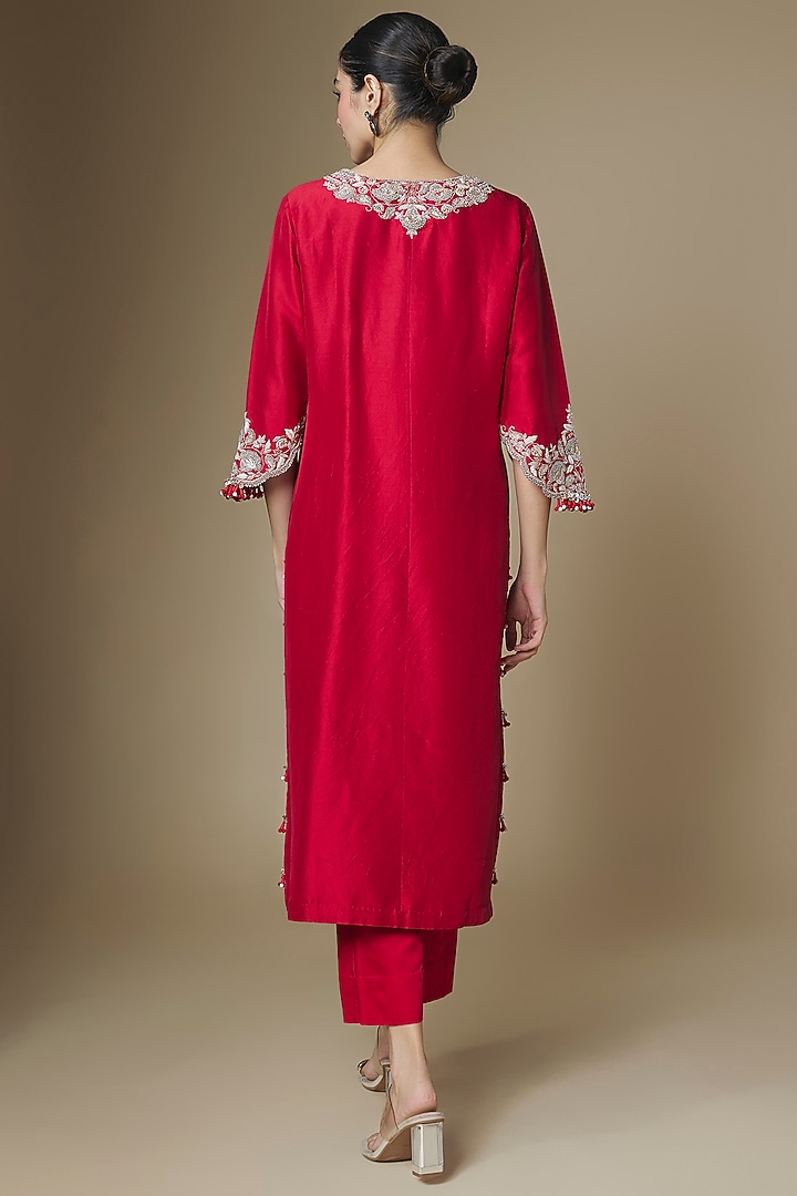 Red Silk Gota Work Kurta Set by Prisho at Pernia's Pop Up Shop