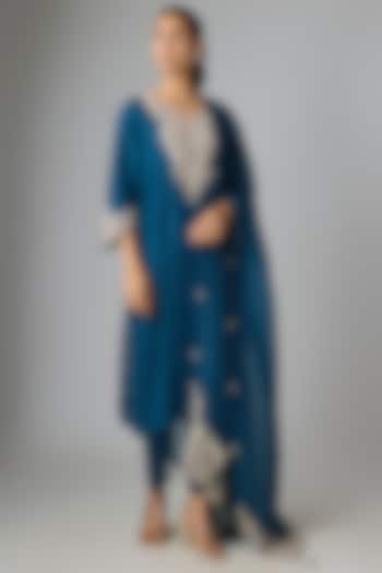 Blue Silk Gota Work Kurta Set by Prisho at Pernia's Pop Up Shop