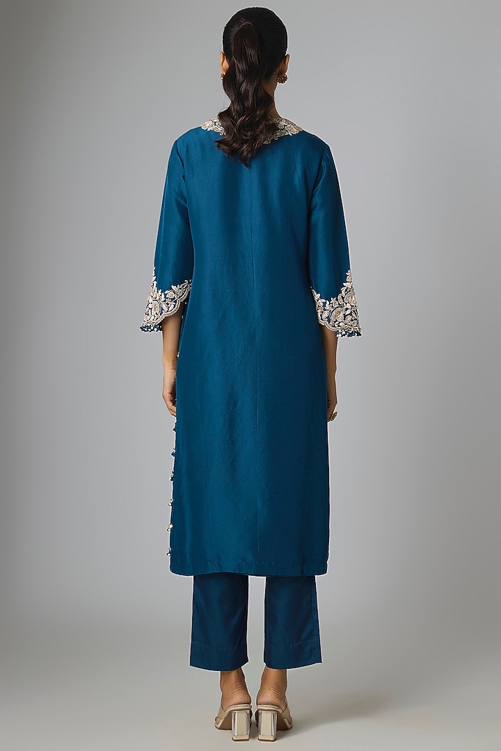 Blue Silk Gota Work Kurta Set by Prisho at Pernia's Pop Up Shop