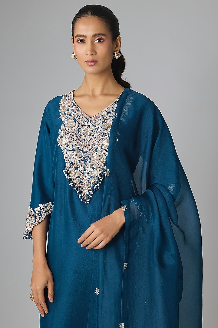 Blue Silk Gota Work Kurta Set by Prisho at Pernia's Pop Up Shop