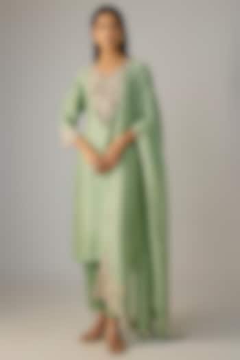 Aqua Green Silk Gota & Dori Work Kurta Set by Prisho at Pernia's Pop Up Shop