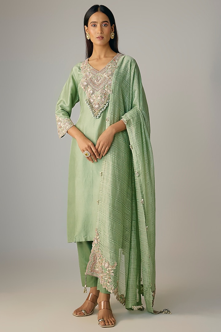Aqua Green Silk Gota & Dori Work Kurta Set by Prisho at Pernia's Pop Up Shop