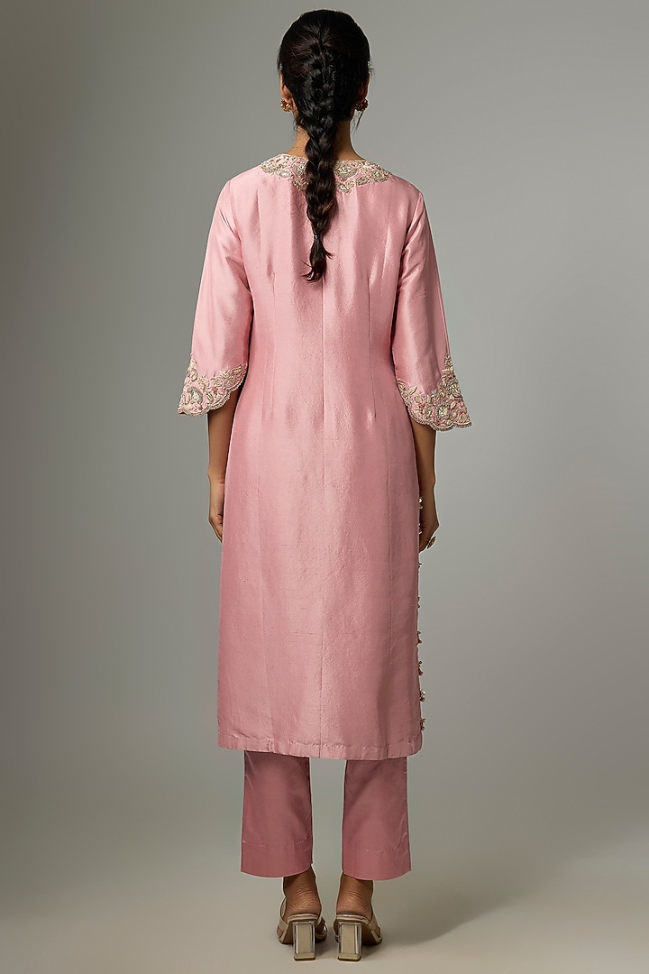 Flamingo Pink Silk Gota Work Kurta Set by Prisho at Pernia's Pop Up Shop