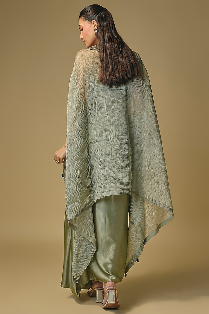 Aqua-Colored Crushed Tissue Threadwork Kaftan Set by Prisho at Pernia's Pop Up Shop