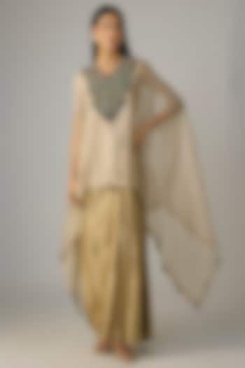 Champagne Crushed Tissue Dori Work Kaftan Set by Prisho at Pernia's Pop Up Shop