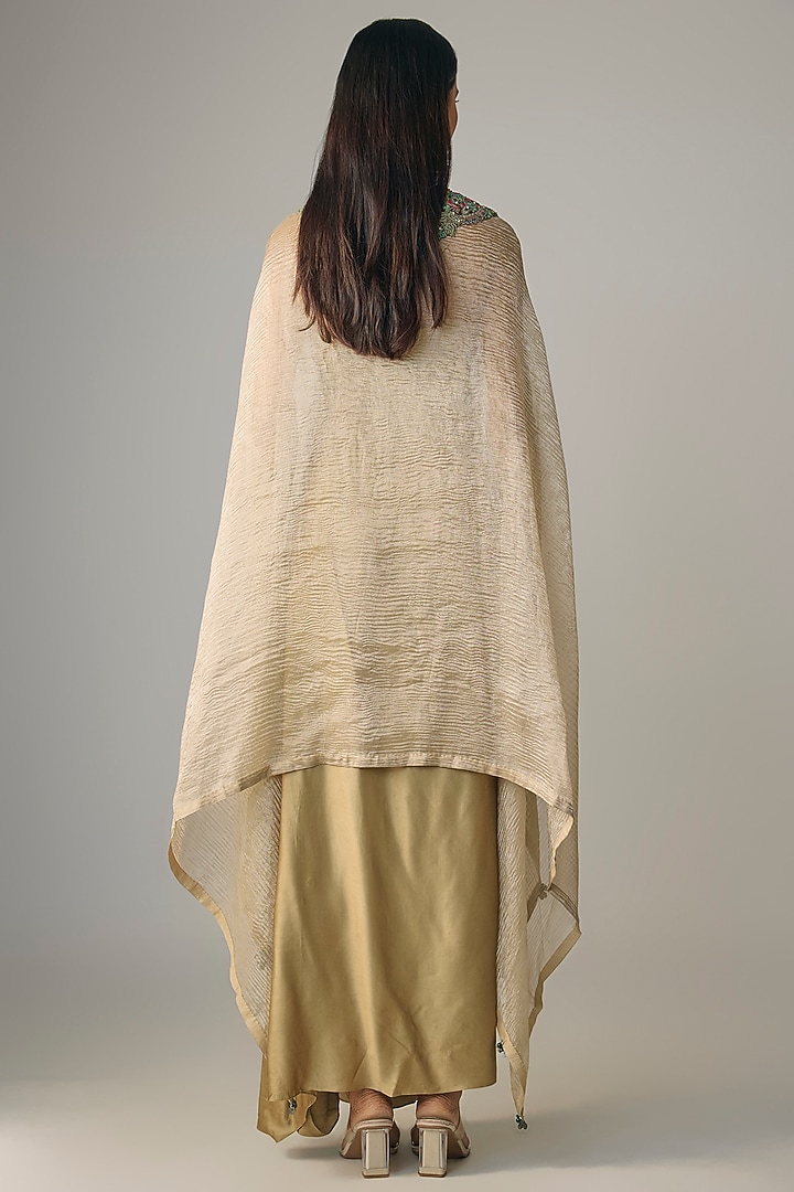 Champagne Crushed Tissue Dori Work Kaftan Set by Prisho at Pernia's Pop Up Shop