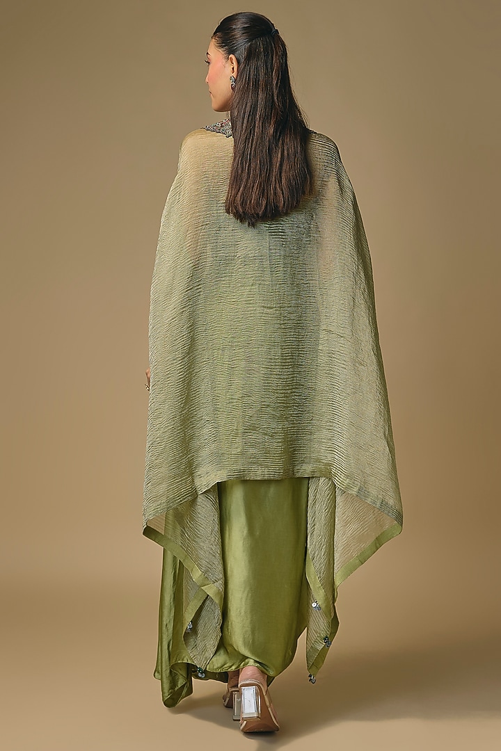 Sea Green Crushed Tissue Threadwork Kaftan Set by Prisho at Pernia's Pop Up Shop