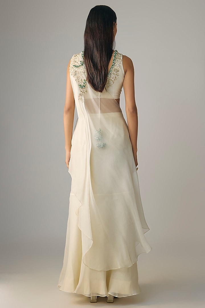 Ivory Silk & Organza Draped Wedding Sharara Set by Prisho at Pernia's Pop Up Shop
