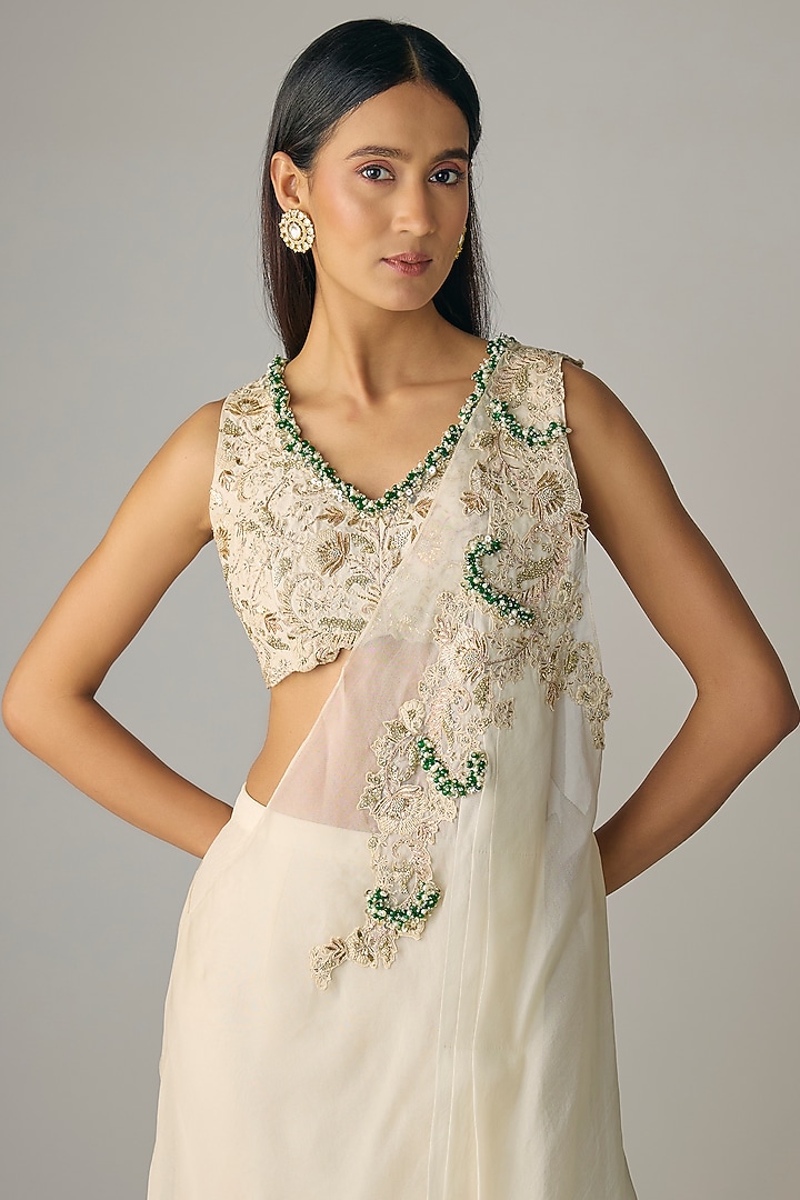Ivory Silk & Organza Draped Wedding Sharara Set by Prisho at Pernia's Pop Up Shop
