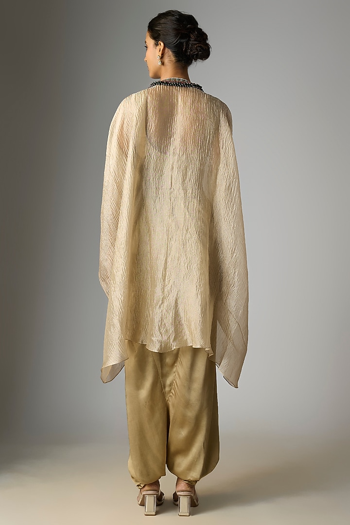 Champagne Crushed Tissue Thread Work Kaftan Set by Prisho at Pernia's Pop Up Shop