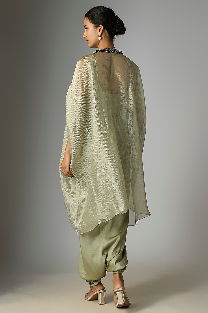 Aqua Bluish Crushed Tissue Thread Work Kaftan Set by Prisho at Pernia's Pop Up Shop