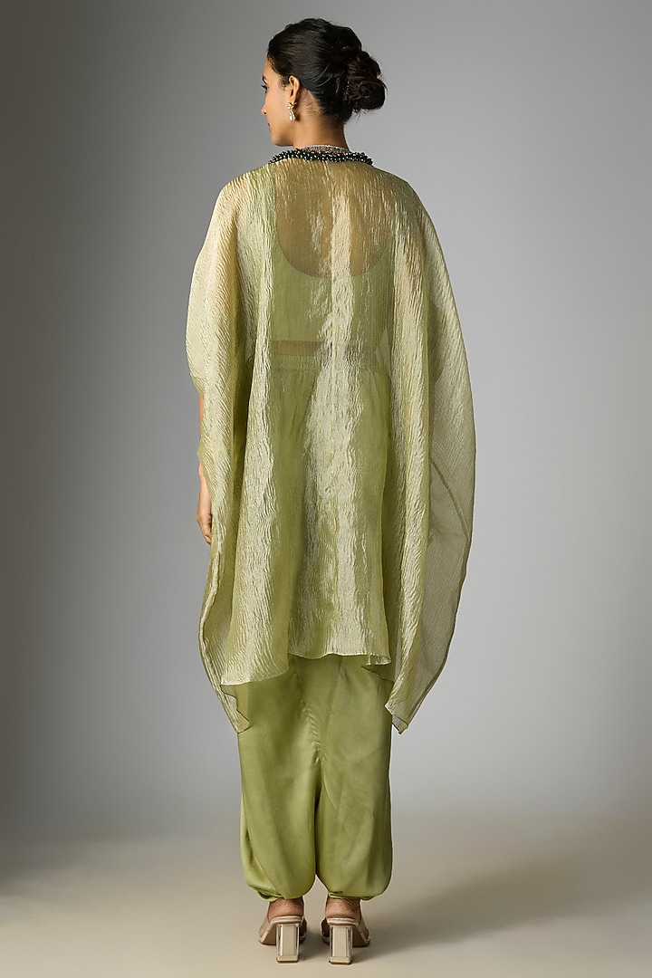 Sea Green Crushed Tissue Thread Work Kaftan Set by Prisho at Pernia's Pop Up Shop
