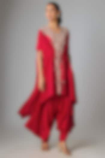 Red Silk Dori & Gota Work Kaftan Set by Prisho at Pernia's Pop Up Shop