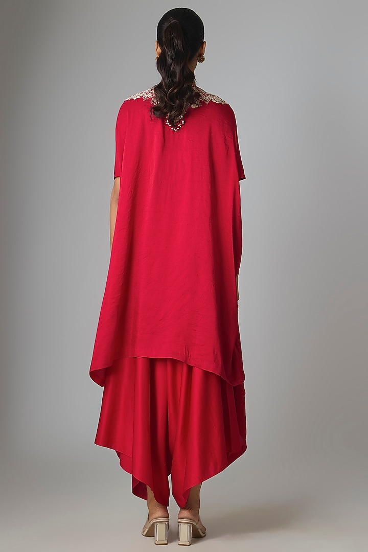 Red Silk Dori & Gota Work Kaftan Set by Prisho at Pernia's Pop Up Shop