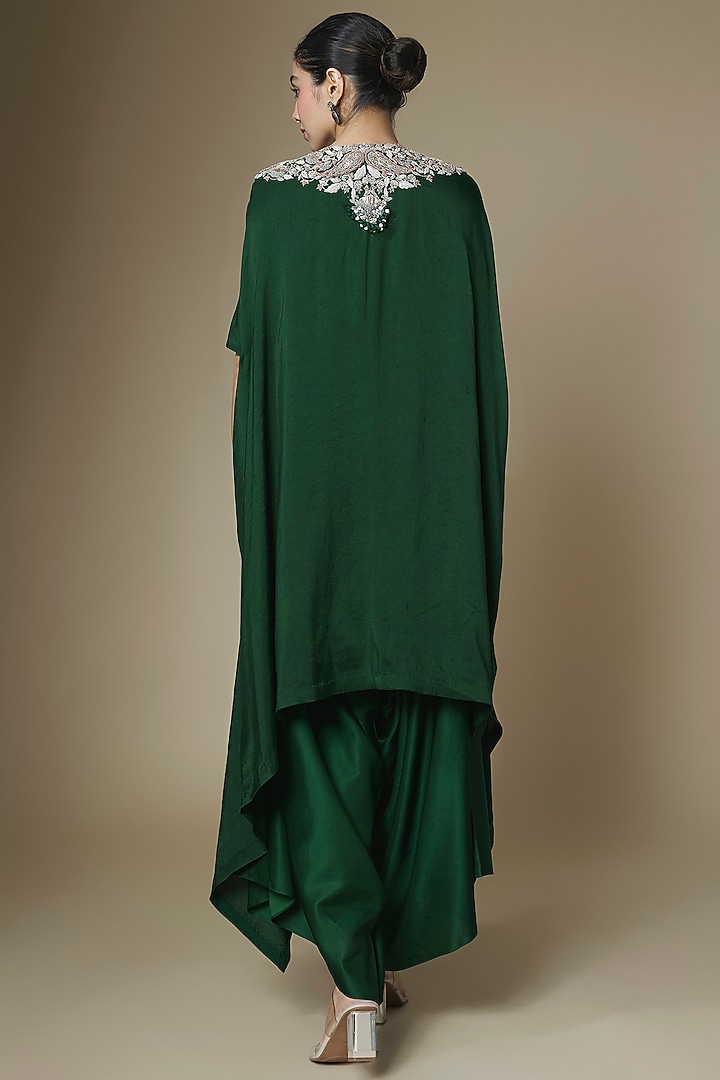 Bottle Green Silk Gota Embroidered Kaftan Set by Prisho at Pernia's Pop Up Shop
